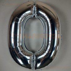 Шар (40''/102 см) Цифра, 0, Серебро